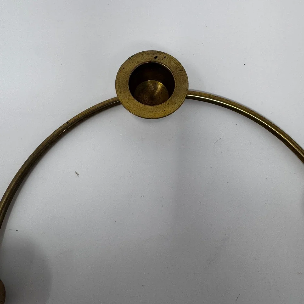 Vintage Solid Brass Ring Candle Holder 4 Slot Advent Centerpiece Mid Century 8in